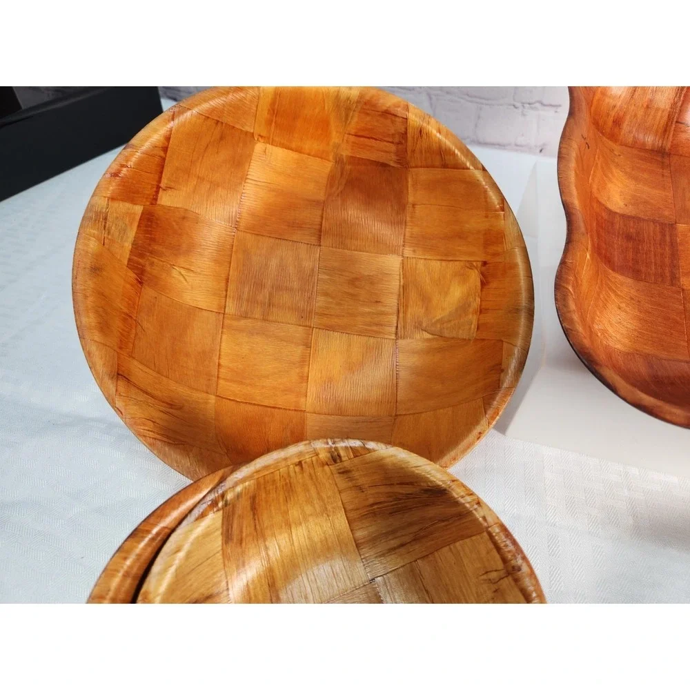 Vintage Pressed / Woven Wood Bowl Set 13 Pc Bamboo  MCM Salad & Serving Bowls